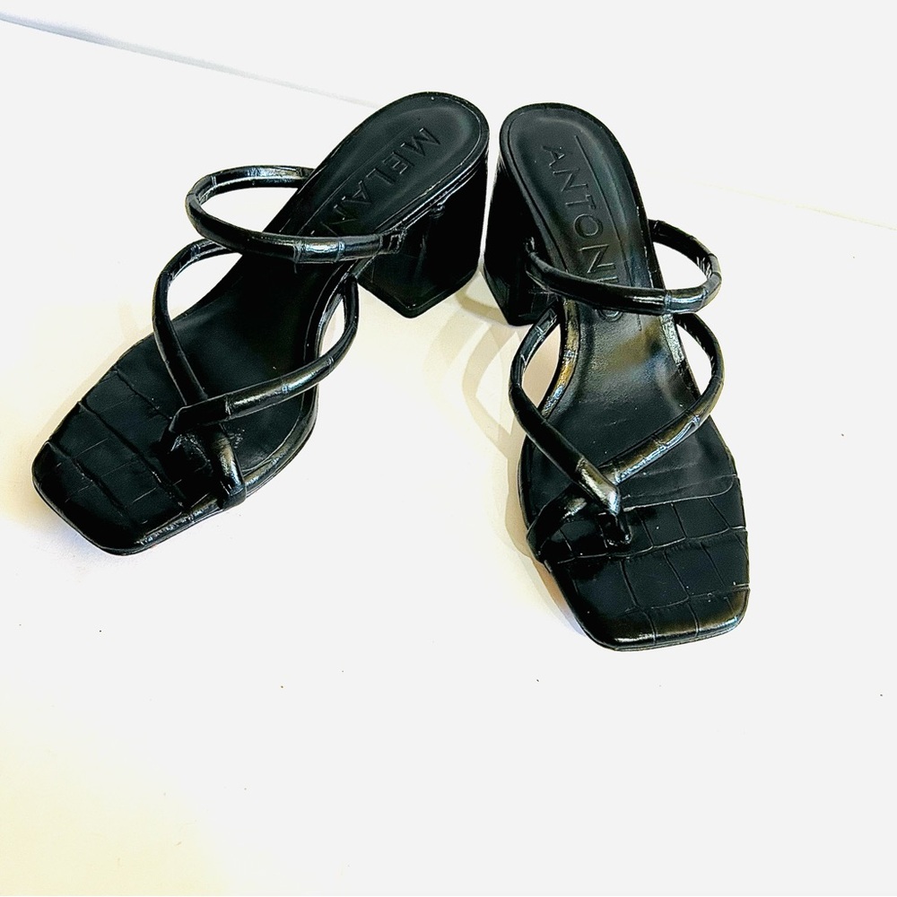 ANTONIO MELANI Black Leather Croc-Embossed Heels sz 7